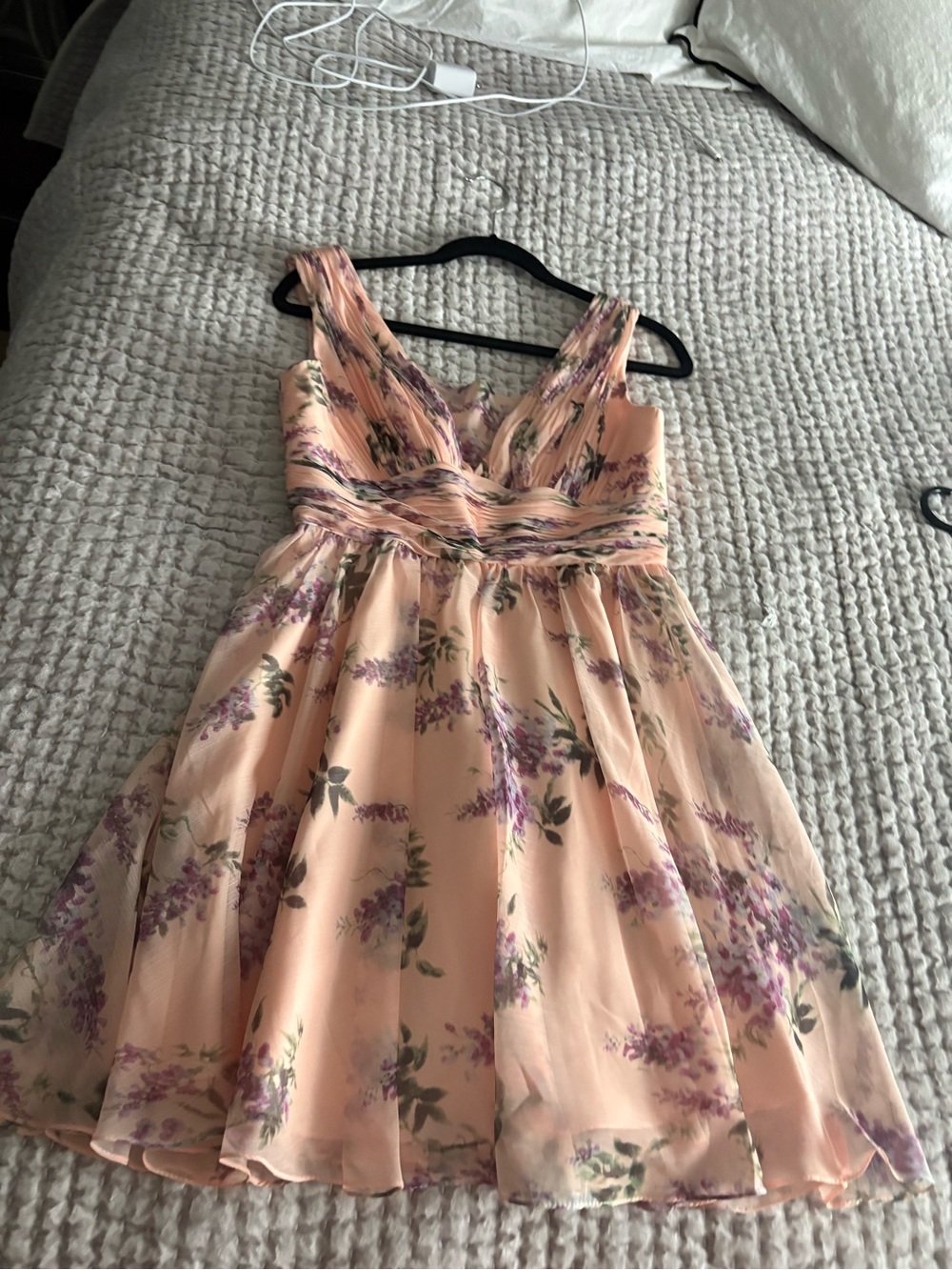 Mac Duggal Peach Floral Chiffon Cocktail Dress
